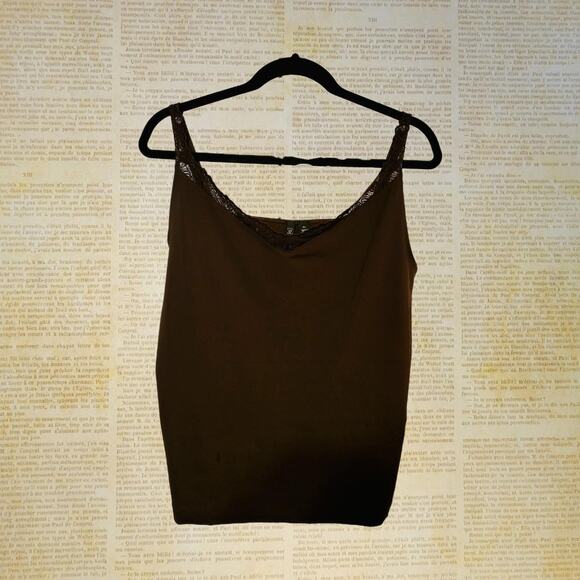 Relativity, Woman's XL | Stretchy Brown Spaghetti Strap Lacy V-Neck Top - Picture 1 of 4